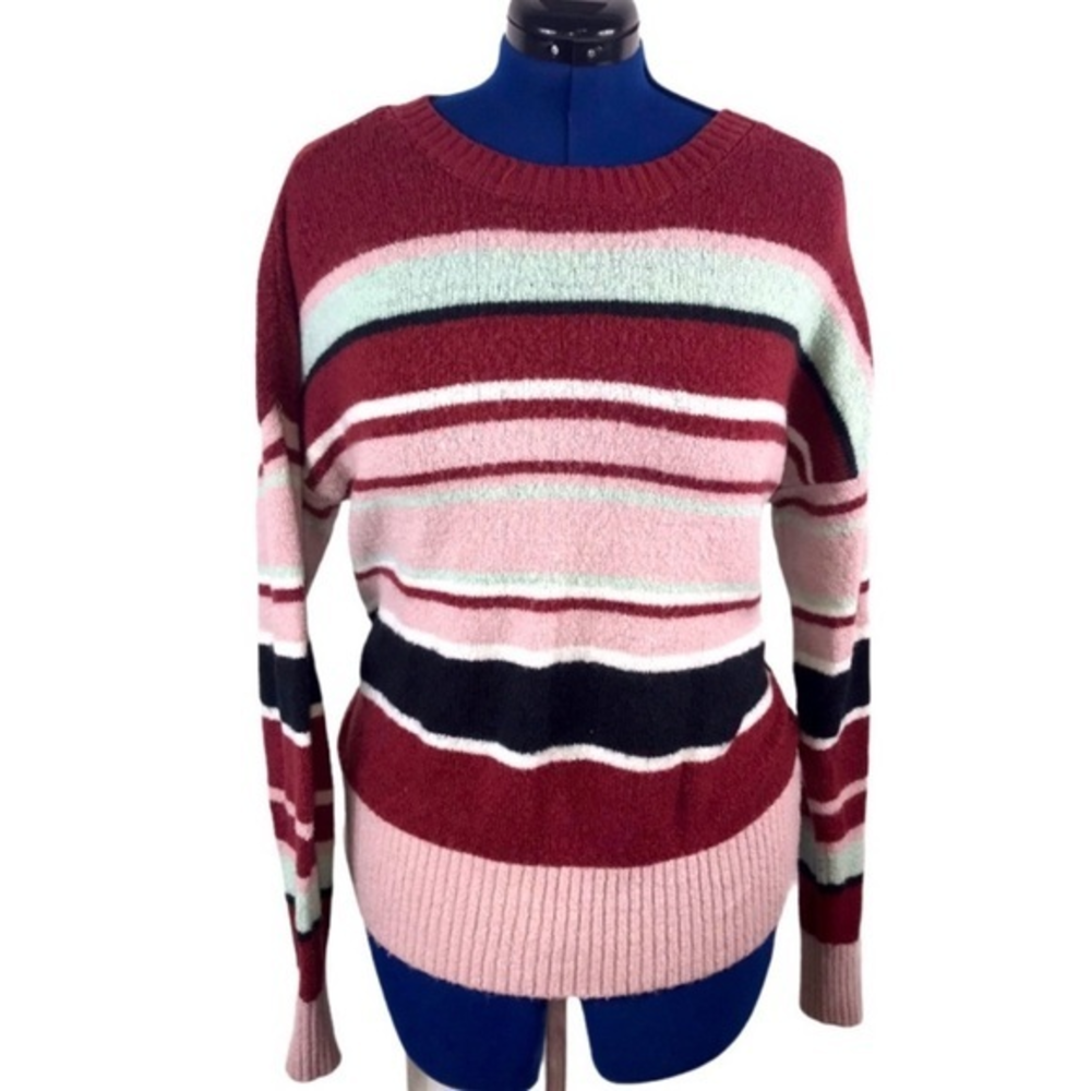 Olivia Sky XL‎ pink red blue stripe retro crew neck long sleeve sweater